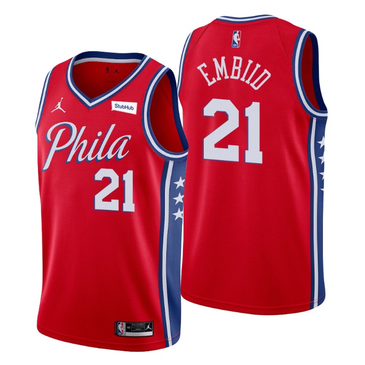 Men's Philadelphia 76ers #21 Joel Embiid Red 2020/21 Stitched Swingman Jersey Men's Philadelphia 76ers #21 Joel Embiid Red 2020/21 Stitched Swingman Jersey